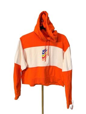 Nike Orange and White Colorblock Hooded Sweatshirt with Multicolor Logo